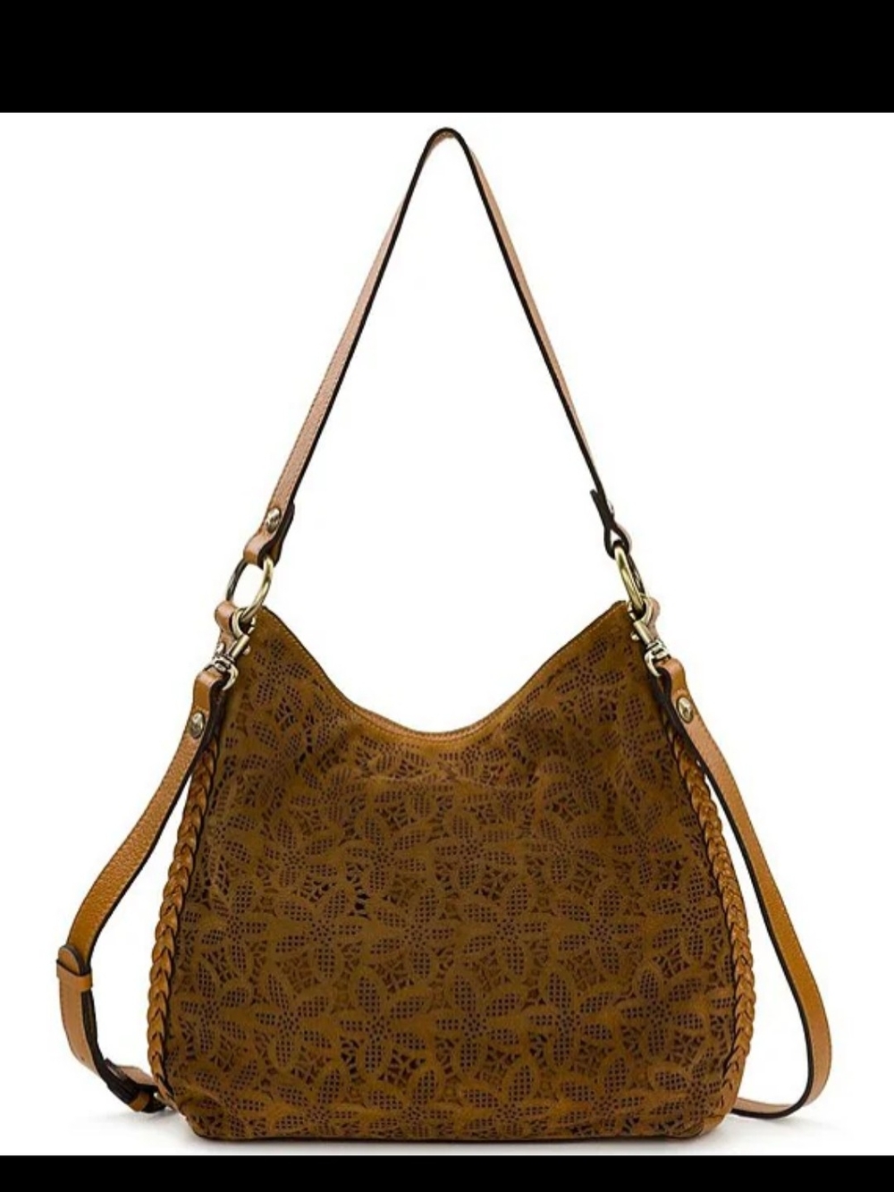 Patricia Nash Light Brown Laser-Cut Hobo Shoulder Bag With Detach Crossbody NWT
